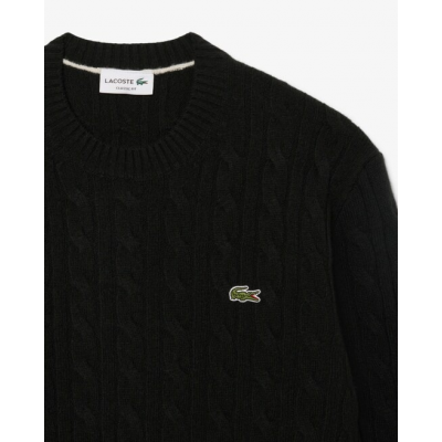 LACOSTE - CARDED WOOL CABLE KNIT CREW