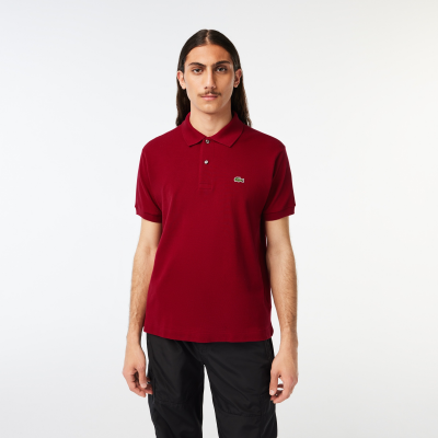 LACOSTE - SHORT SLEEVED RIBBED COLLAR SHIRT - BORDEAUX