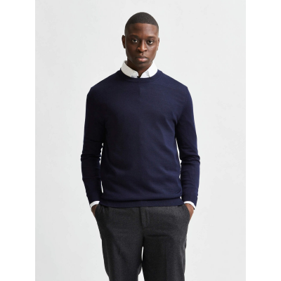 SLHTOWN MERINO COOLMAX KNIT CREW B - BLEU