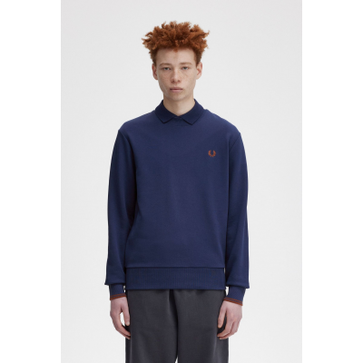 FRED PERRY - CREW NECK SWEATSHIRT - FRENCH NAVY/WHISKY