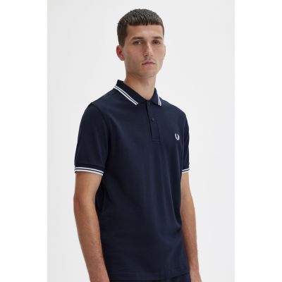 FRED PERRY - SLIM FIT TWIN TIPPED SHIRT - MARINE