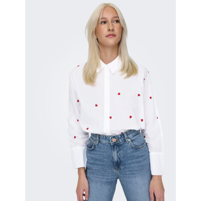 ONLY - ONLNEW LINA GRACE LS EMB SHIRT NOOS WVN - BRIGHT WHITE HEART