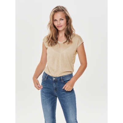 ONLY - ONLSILVERY S/S V NECK LUREX TOP JRS NOOS - GOLD COLOUR