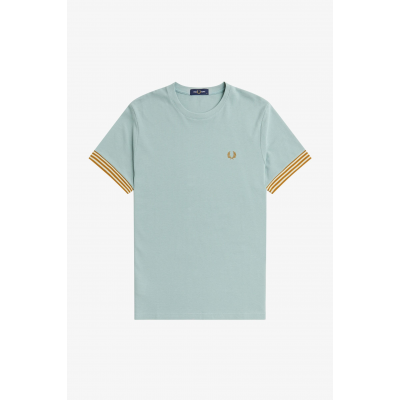 FRED PERRY - STRIPED CUFF T-SHIRT - SILVER BLUE