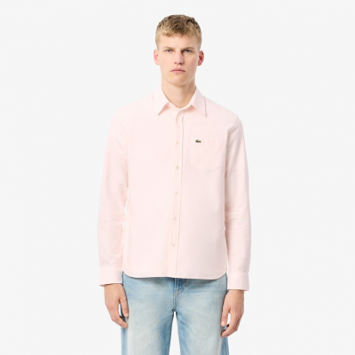 LACOSTE - REGULAR FIT STRIPED OXFORD POCKET SHIRT - ROSE