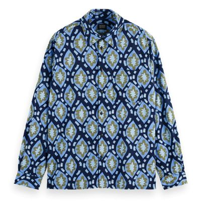 SCOTCH AND SODA - PRINTED SEERSUCKER SHIRT - BLEU