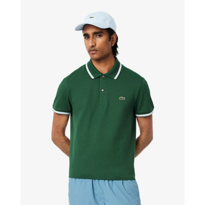 LACOSTE - POLO COL BORD COTES MANCHES COURTES - VERT