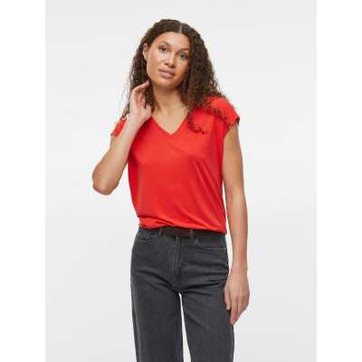 VILA - VIMODALA V-NECK S/S TOP - NOOS - ROUGE