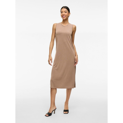 VILA - VIMODALA O-NECK S/L MIDI DRESS - NOOS - MARRON