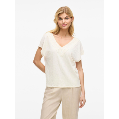 VILA - VISYMA LACE V-NECK CAP SLEEVE TOP/DFS - BEIGE