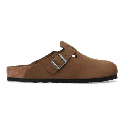 BIRKENSTOCK - BOSTON SOFT FOOTBED SUEDE LEATHER - MARRON