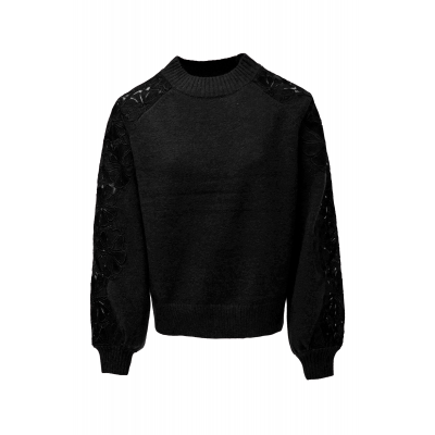 SALSA - SWEATER WITH LACE FLOWER - NOIR