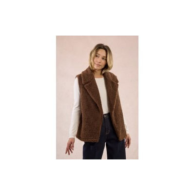 MOLLY BRACKEN - LADIES WOVEN SLEEVELESS JACKET - MARRON