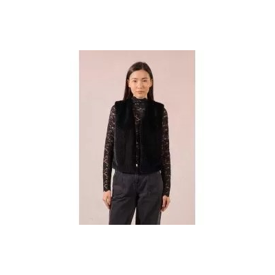 MOLLY BRACKEN - LADIES WOVEN SLEEVELESS JACKET - NOIR