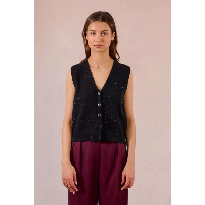 MOLLY BRACKEN - LADIES KNITTED SLEEVELESS CARDIGAN - NOIR
