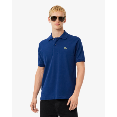 LACOSTE - SHORT SLEEVED RIBBED COLLAR SHIRT - BLEU
