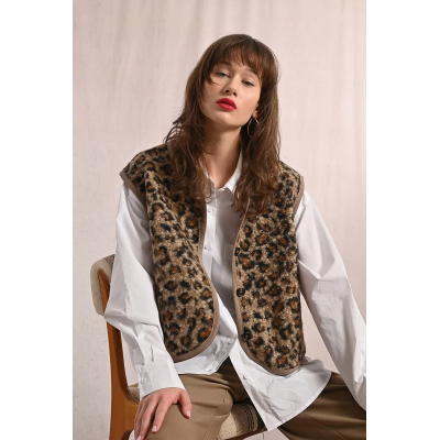 MOLLY BRACKEN - LADIES WOVEN SLEEVELESS JACKET - MARRON