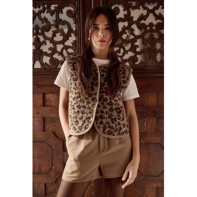 MOLLY BRACKEN - LADIES WOVEN SLEEVELESS JACKET - MARRON