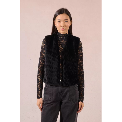 MOLLY BRACKEN - LADIES WOVEN SLEEVELESS JACKET - NOIR