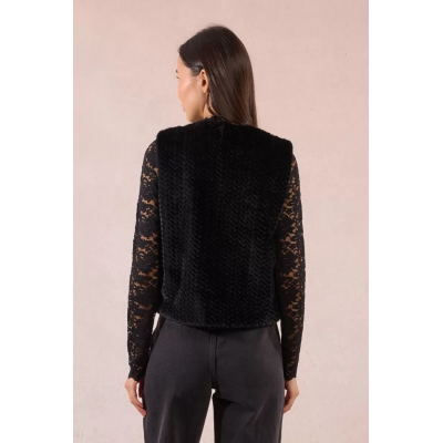 MOLLY BRACKEN - LADIES WOVEN SLEEVELESS JACKET - NOIR