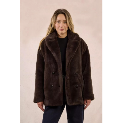MOLLY BRACKEN - LADIES WOVEN COAT - MARRON