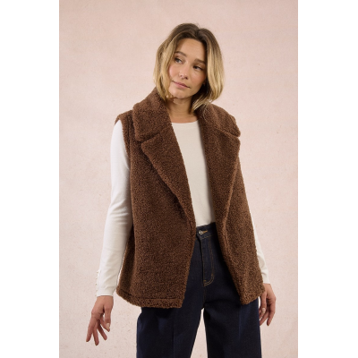 MOLLY BRACKEN - LADIES WOVEN SLEEVELESS JACKET - MARRON