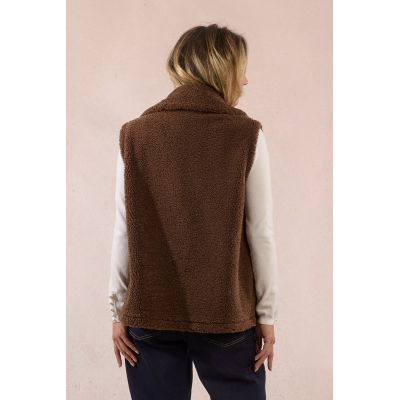 MOLLY BRACKEN - LADIES WOVEN SLEEVELESS JACKET - MARRON
