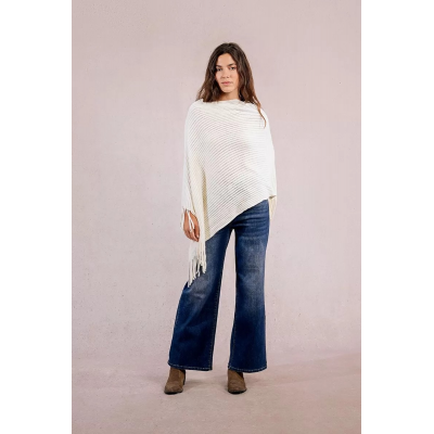 MOLLY BRACKEN - LADIES KNITTED PONCHO - BLANC